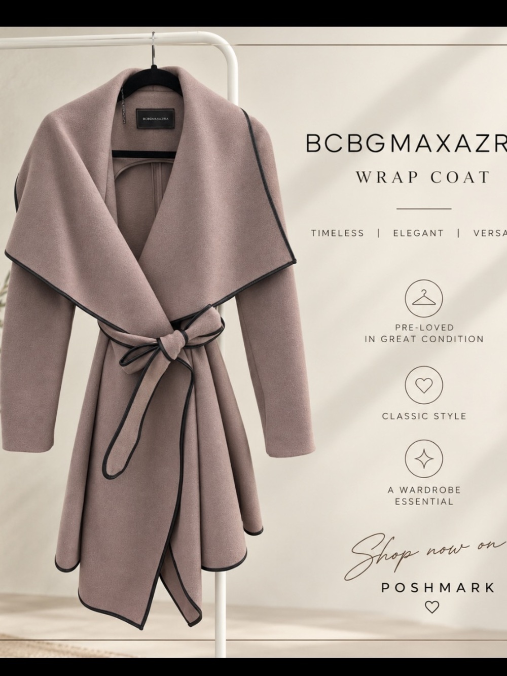 BCBGMaxAzria Taupe Wool Blend Coat